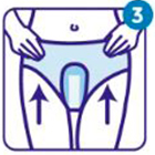 Paso 3 de 4 en la explicación de cómo ponerse las compresas de Lindor Lady para la incontinencia femenina: subirse la ropa interior asegurando que la parte adhesiva quede pegada a la ropa