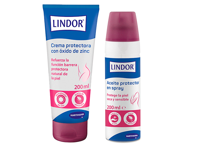 Productos para la protección de la piel seca y sensible en contacto con orina: crema protectora y aceite en spray. Formatos de 200 ml - Lindor