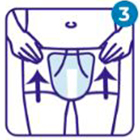Paso 3 de 4 en la explicación de cómo utilizar Lindor Men absorción de 4 y 5 gotas: subir por completo la ropa interior y presionar el tejido contra la cinta