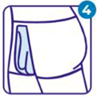 Paso 4 de 4 en la explicación de cómo utilizar Lindor Men absorción de 4 y 5 gotas: asegurar que el pene y testículos queden dentro de las barreras anti fugas