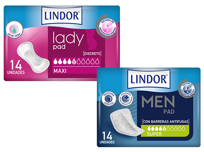 Compresas para la incontinencia urinaria ligera en hombres y mujeres: Lindor Lady y Lindor Men