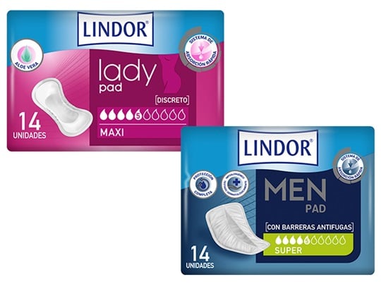 Compresas para la incontinencia urinaria ligera en hombres y mujeres: Lindor Lady y Lindor Men